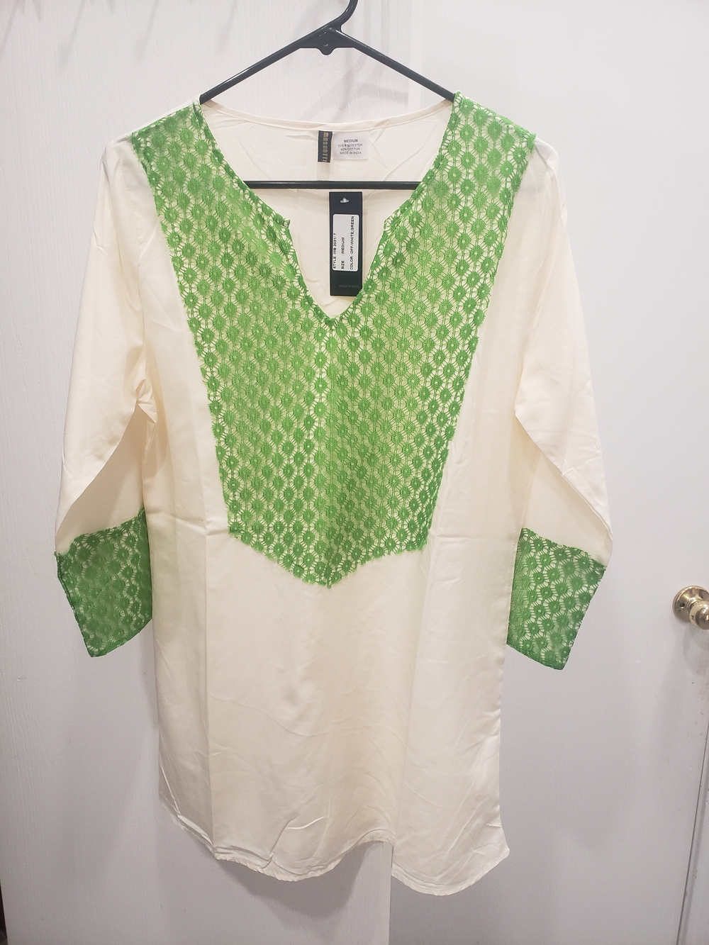 Sheer Cream Tunic with Green Lace